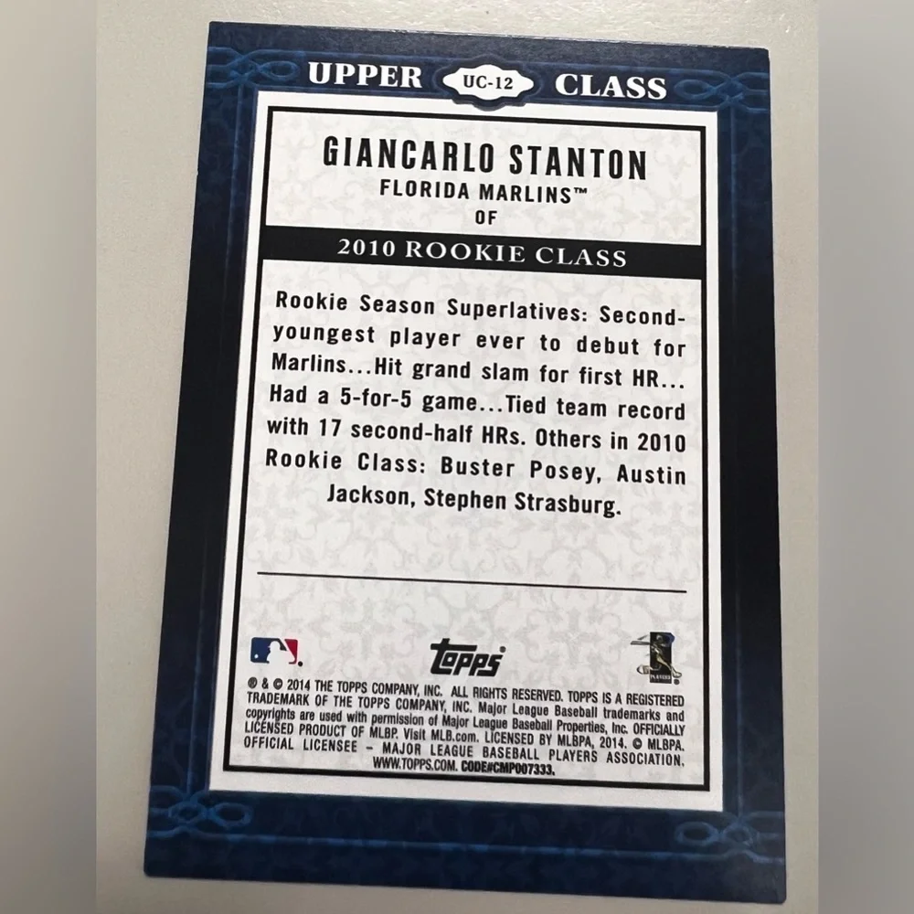 2014 Topps Upper Class Giancarlo Stanton Baseball Card